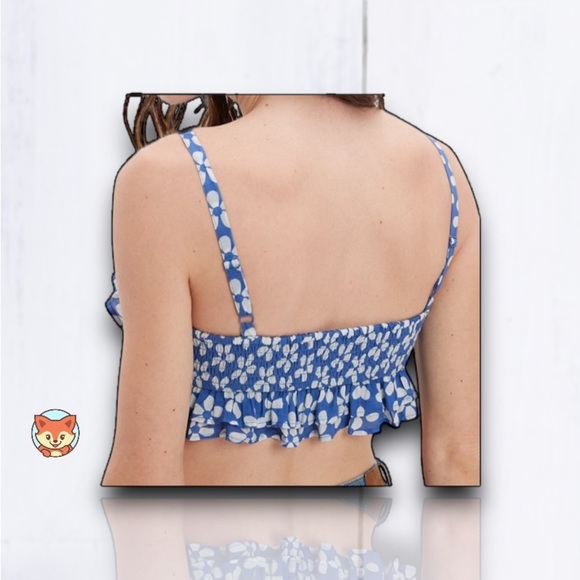 NWT - AE Super Cropped Ruffle Corset Cami Top (Navy Pattern) - Picture 5 of 8